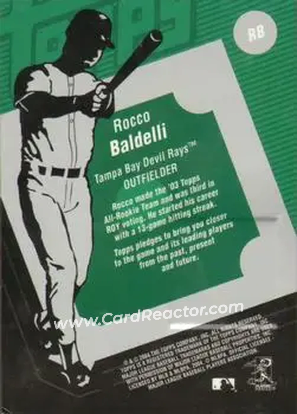 2004 Topps Clubhouse Collection #RB - Rocco Baldelli - Tampa Bay Devil Rays - Back