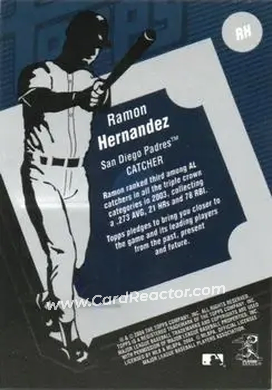 2004 Topps Clubhouse Collection #RH - Ramon Hernandez - San Diego Padres - Back