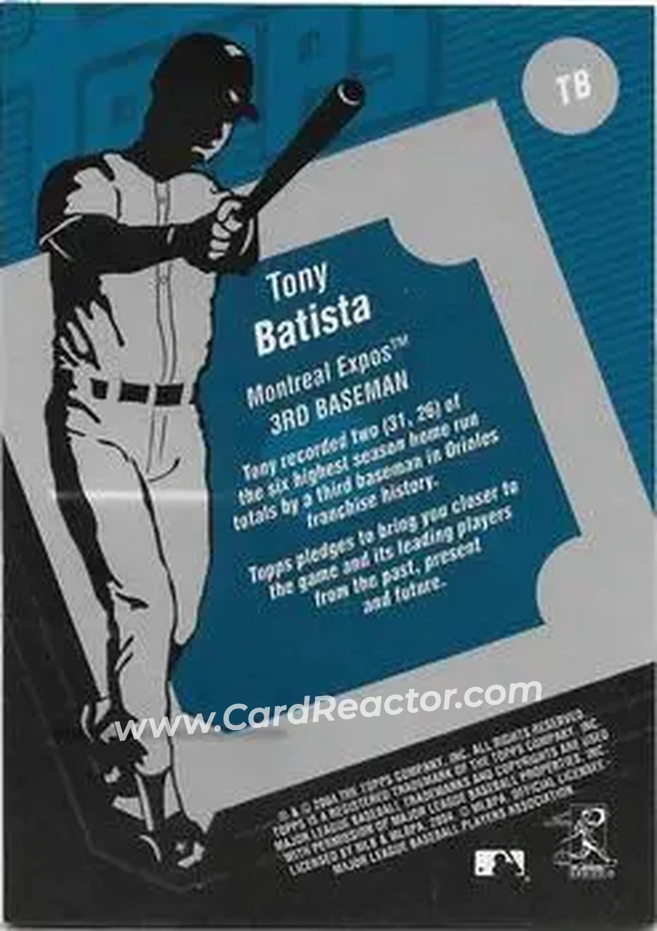2004 Topps Clubhouse Collection #TB - Tony Batista - Montreal Expos - Back