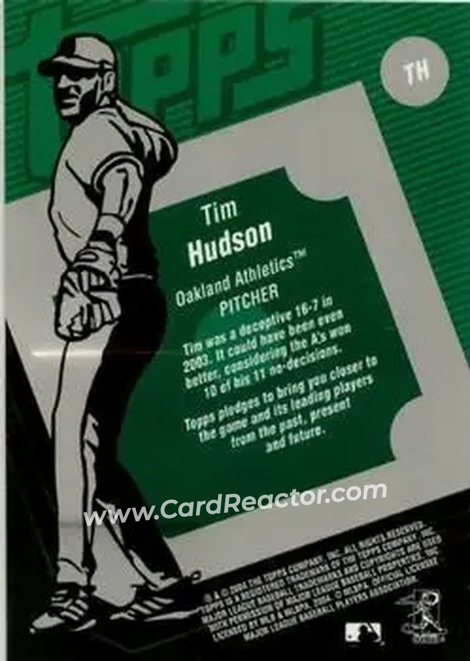 2004 Topps Clubhouse Collection #TH - Tim Hudson - Oakland Athletics - Back