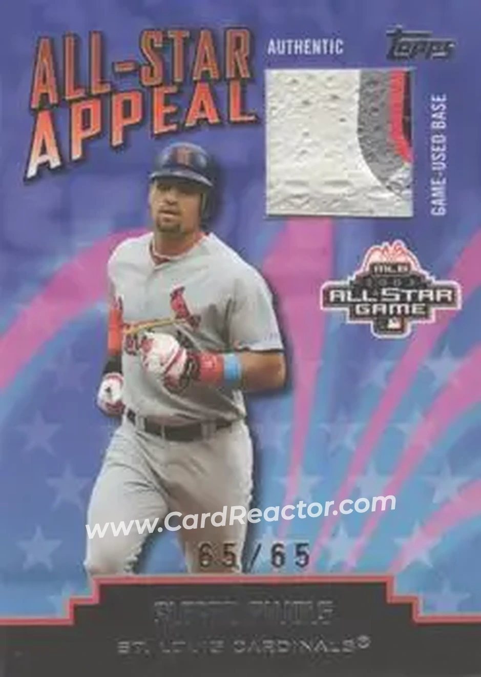 2004 Topps Clubhouse Collection - All-Star Appeal Relics Base #ASBS-AP - Albert Pujols - St. Louis Cardinals - Front 2004 Topps Clubhouse Collection - All-Star Appeal Relics Base #ASBS-AP - Albert Pujols - St. Louis Cardinals - Front
