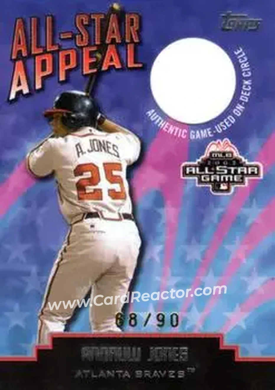 2004 Topps Clubhouse Collection - All-Star Appeal Relics On-Deck Circle #ASOD-AJ - Andruw Jones - Atlanta Braves - Front 2004 Topps Clubhouse Collection - All-Star Appeal Relics On-Deck Circle #ASOD-AJ - Andruw Jones - Atlanta Braves - Front
