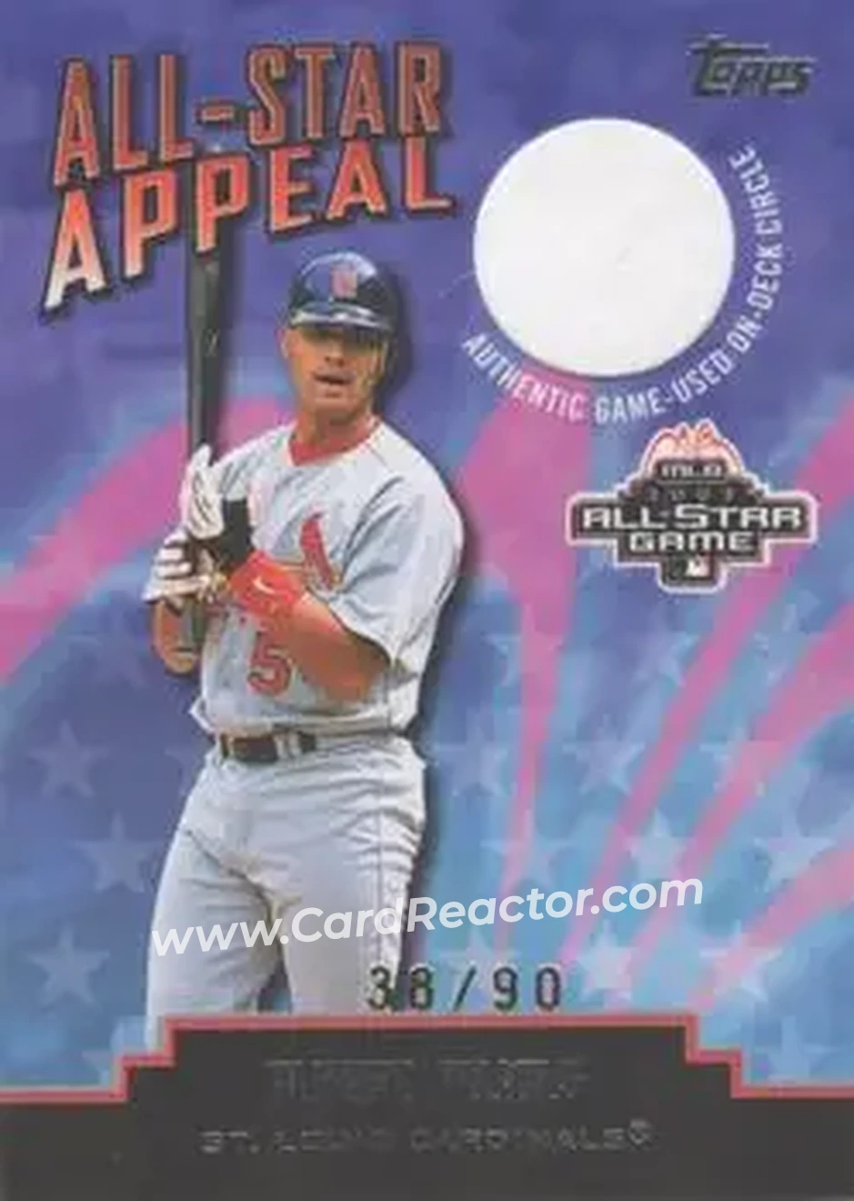 2004 Topps Clubhouse Collection - All-Star Appeal Relics On-Deck Circle #ASOD-AP - Albert Pujols - St. Louis Cardinals - Front 2004 Topps Clubhouse Collection - All-Star Appeal Relics On-Deck Circle #ASOD-AP - Albert Pujols - St. Louis Cardinals - Front