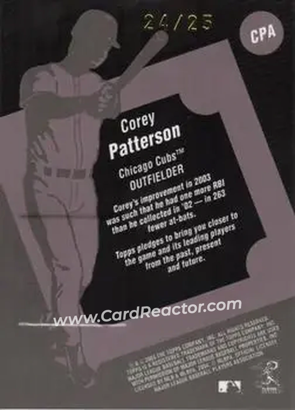 2004 Topps Clubhouse Collection - Black Relics #CPA - Corey Patterson - Chicago Cubs - Back