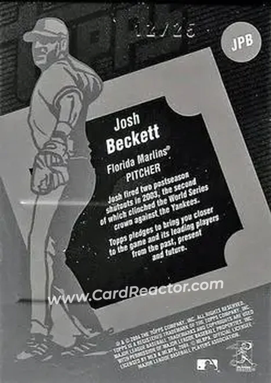 2004 Topps Clubhouse Collection - Black Relics #JPB - Josh Beckett - Florida Marlins - Back 2004 Topps Clubhouse Collection - Black Relics #JPB - Josh Beckett - Florida Marlins - Back