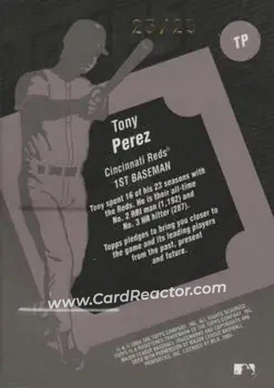 2004 Topps Clubhouse Collection - Black Relics #TP - Tony Pérez - Cincinnati Reds - Back