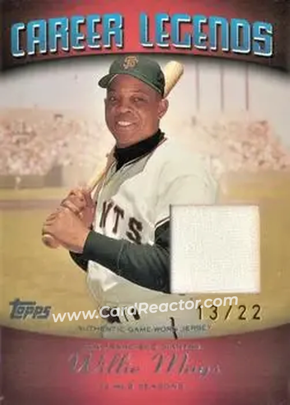 2004 Topps Clubhouse Collection - Career Legends Relics #WM5 - Willie Mays - San Francisco Giants - Front 2004 Topps Clubhouse Collection - Career Legends Relics #WM5 - Willie Mays - San Francisco Giants - Front