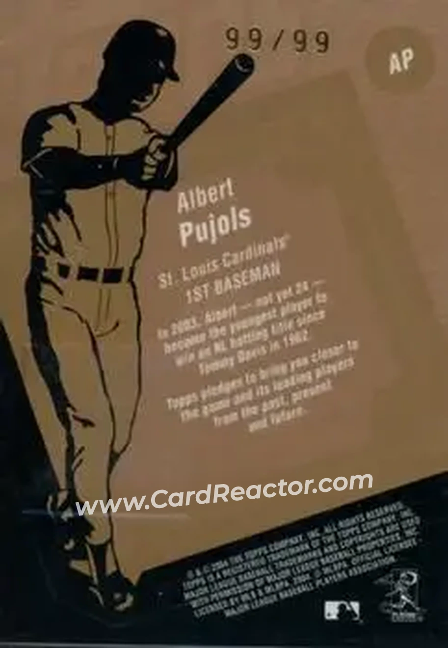 2004 Topps Clubhouse Collection - Copper Relics #AP - Albert Pujols - St. Louis Cardinals - Back