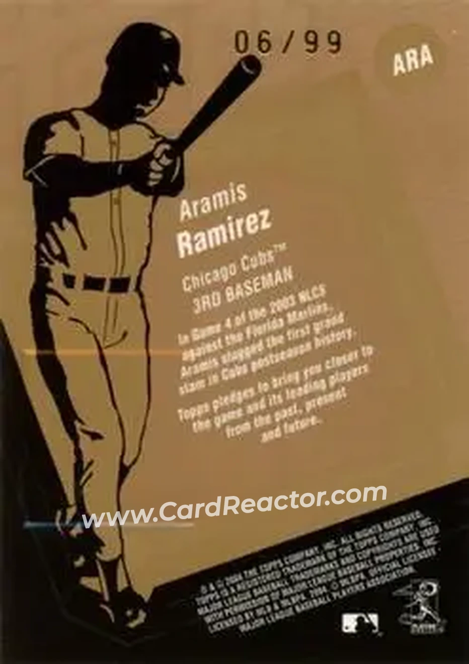 2004 Topps Clubhouse Collection - Copper Relics #ARA - Aramis Ramirez - Chicago Cubs - Back