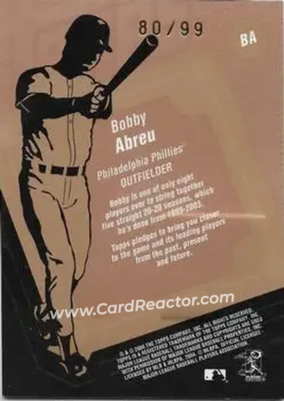 2004 Topps Clubhouse Collection - Copper Relics #BA - Bob Abreu - Philadelphia Phillies - Back