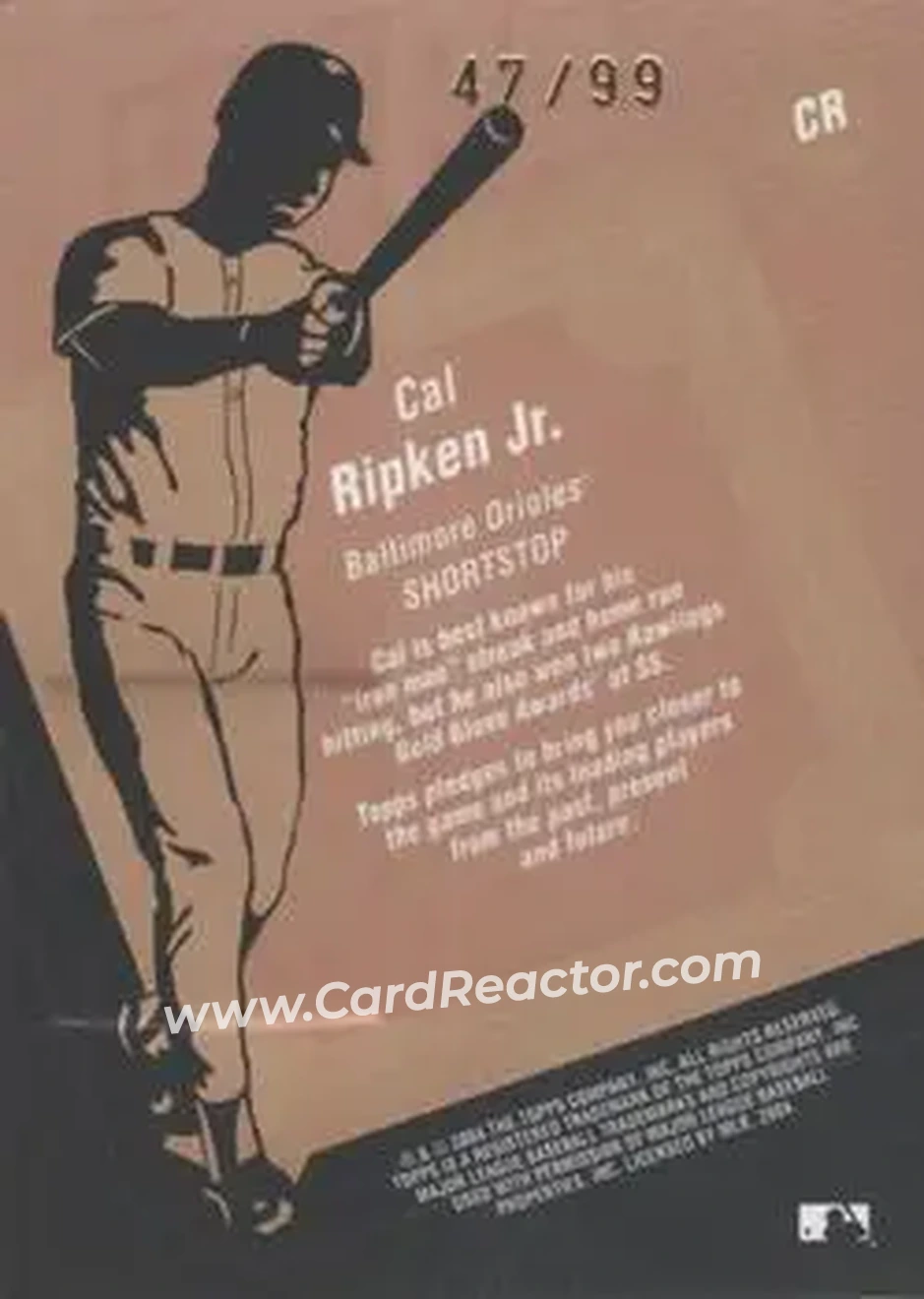2004 Topps Clubhouse Collection - Copper Relics #CR - Cal Ripken - Baltimore Orioles - Back