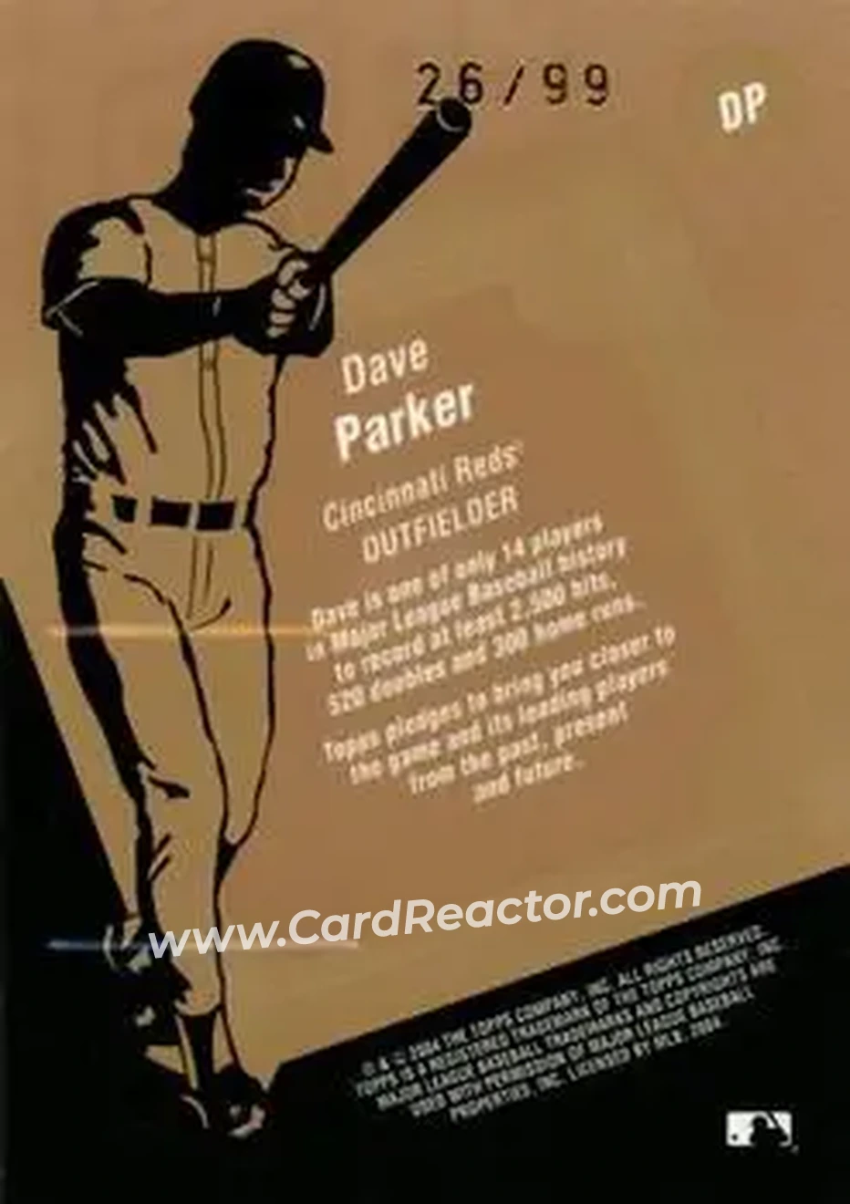 2004 Topps Clubhouse Collection - Copper Relics #DP - Dave Parker - Cincinnati Reds - Back 2004 Topps Clubhouse Collection - Copper Relics #DP - Dave Parker - Cincinnati Reds - Back
