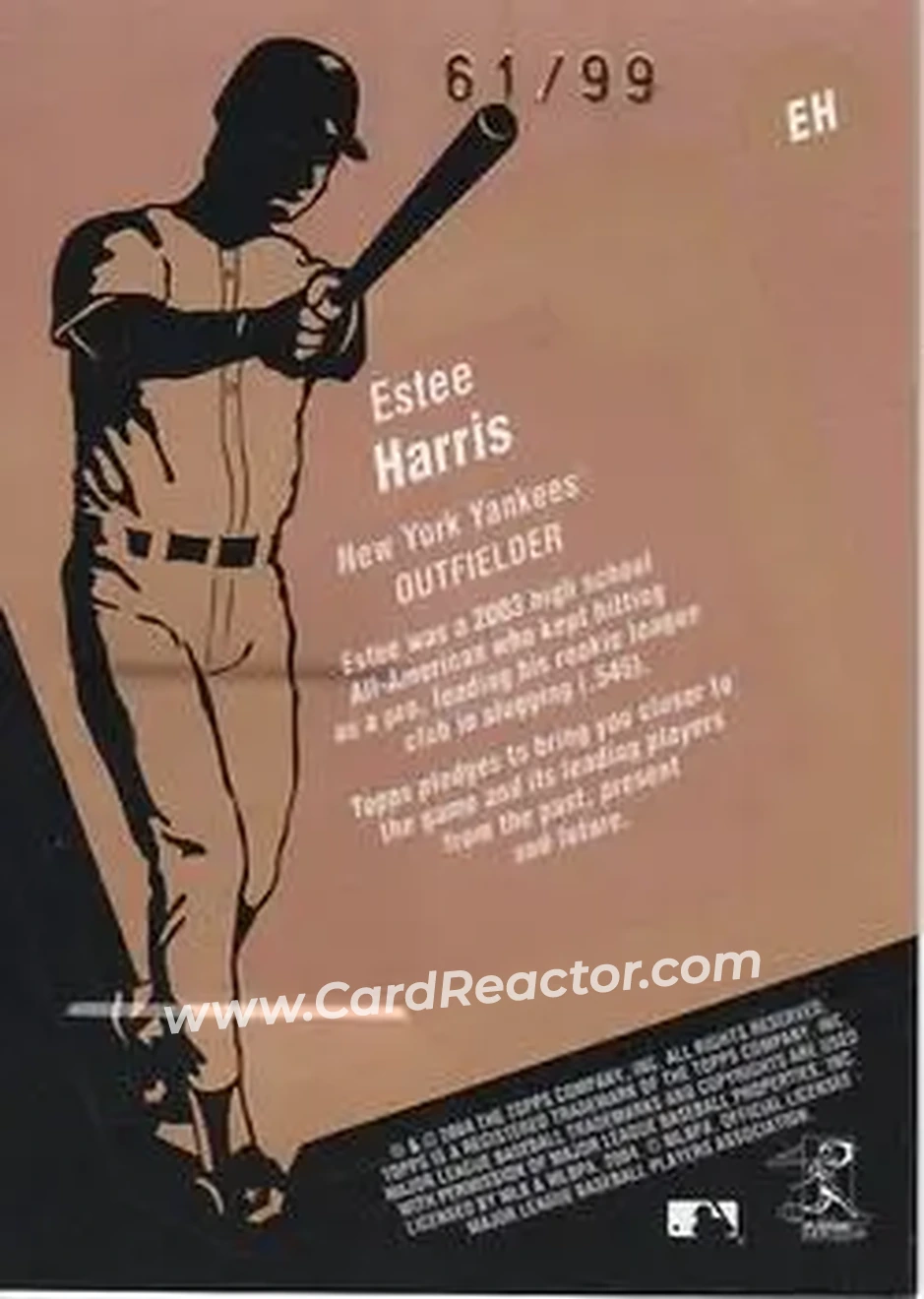 2004 Topps Clubhouse Collection - Copper Relics #EH - Estee Harris - New York Yankees - Back