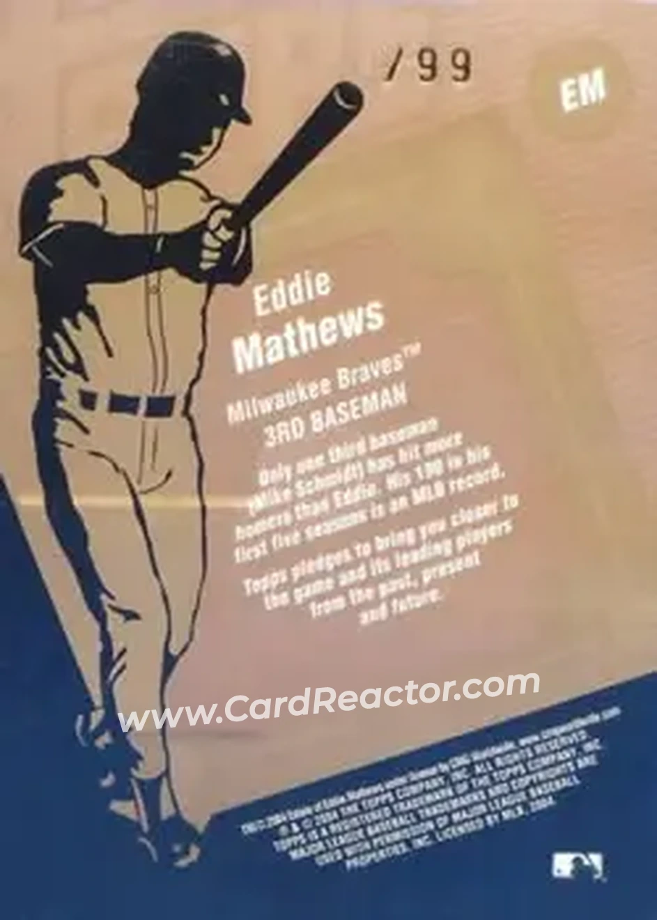 2004 Topps Clubhouse Collection - Copper Relics #EM - Ed Mathews - Milwaukee Braves - Back