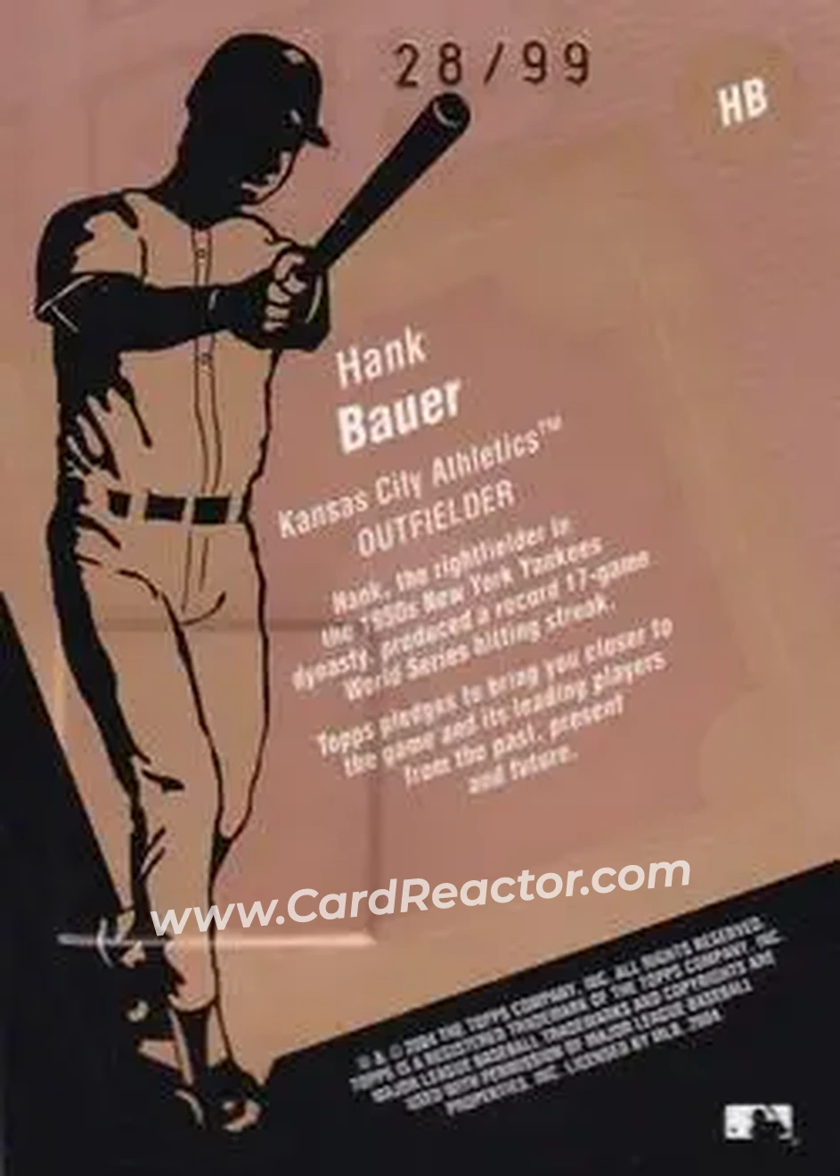 2004 Topps Clubhouse Collection - Copper Relics #HB - Hank Bauer - Kansas City Athletics - Back