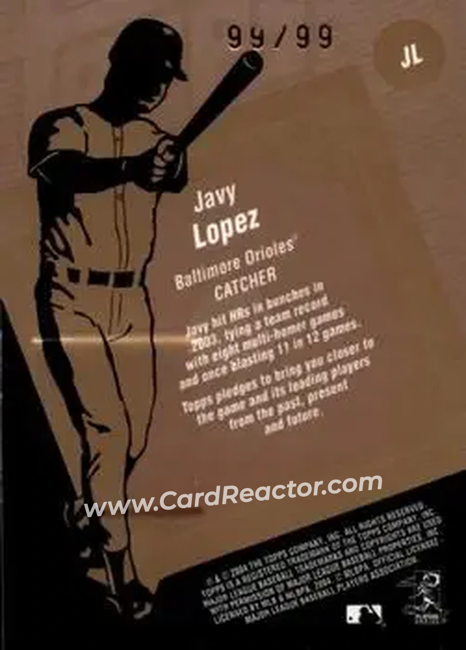 2004 Topps Clubhouse Collection - Copper Relics #JL - Javier Lopez - Baltimore Orioles - Back