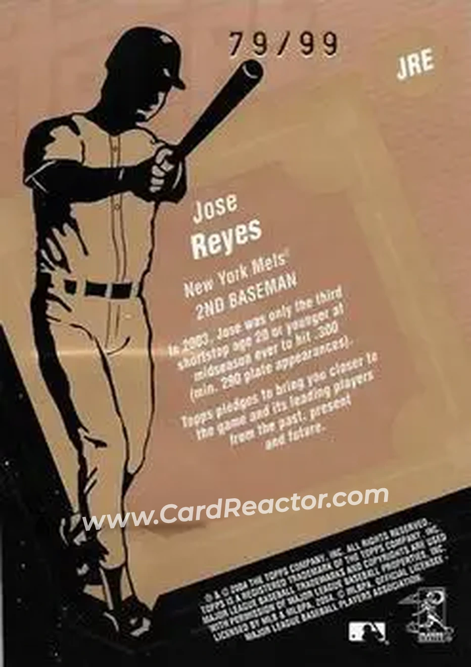 2004 Topps Clubhouse Collection - Copper Relics #JRE - Jose Reyes - New York Mets - Back 2004 Topps Clubhouse Collection - Copper Relics #JRE - Jose Reyes - New York Mets - Back
