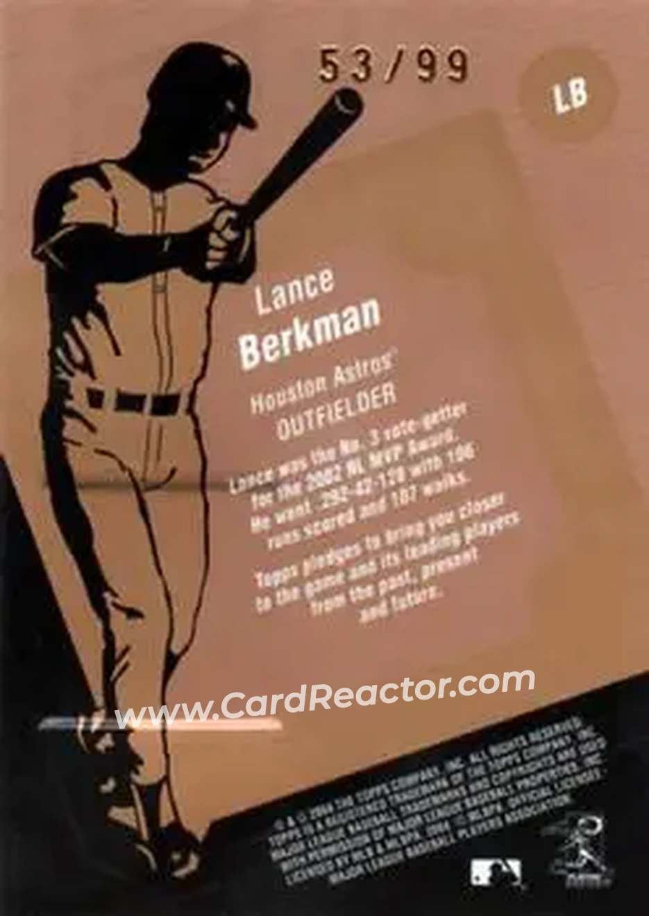 2004 Topps Clubhouse Collection - Copper Relics #LB - Lance Berkman - Houston Astros - Back