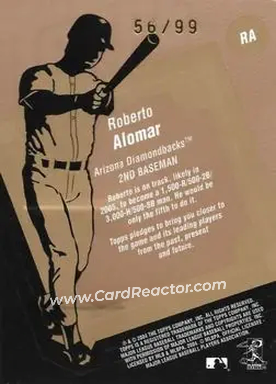 2004 Topps Clubhouse Collection - Copper Relics #RA - Roberto Alomar - Arizona Diamondbacks - Back