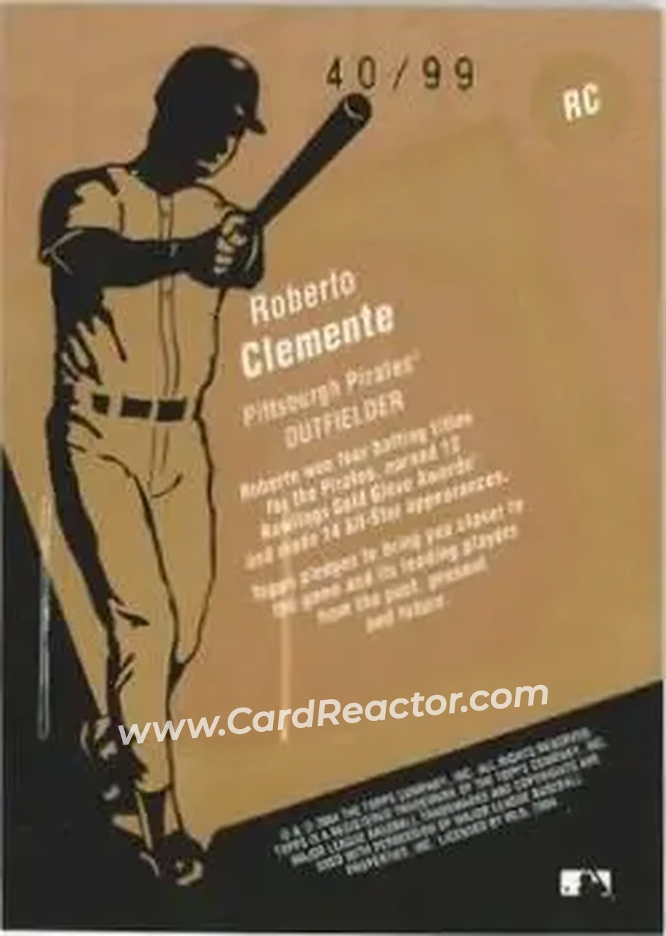 2004 Topps Clubhouse Collection - Copper Relics #RC - Bob Clemente - Pittsburgh Pirates - Back