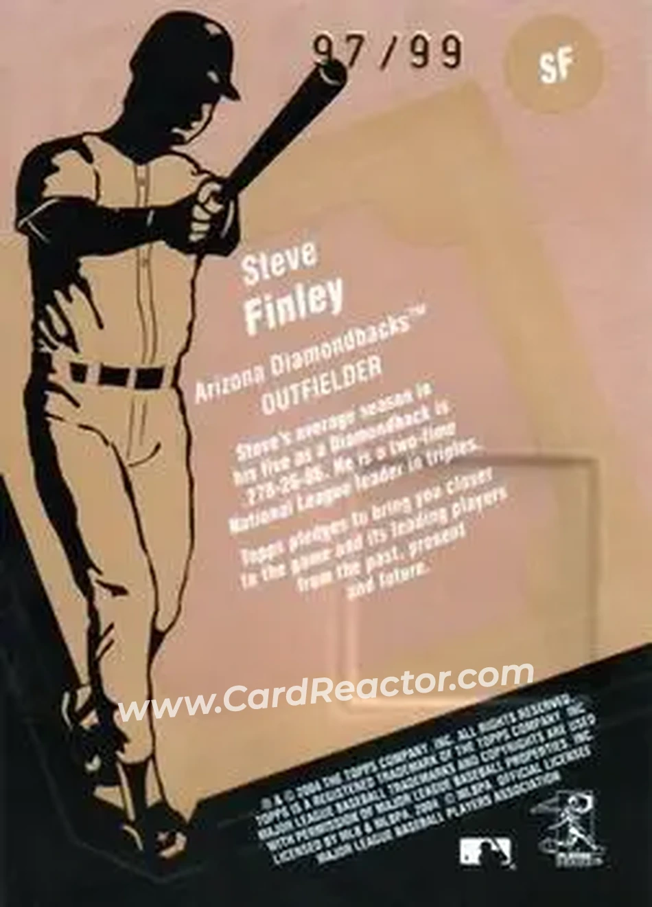 2004 Topps Clubhouse Collection - Copper Relics #SF - Steve Finley - Arizona Diamondbacks - Back