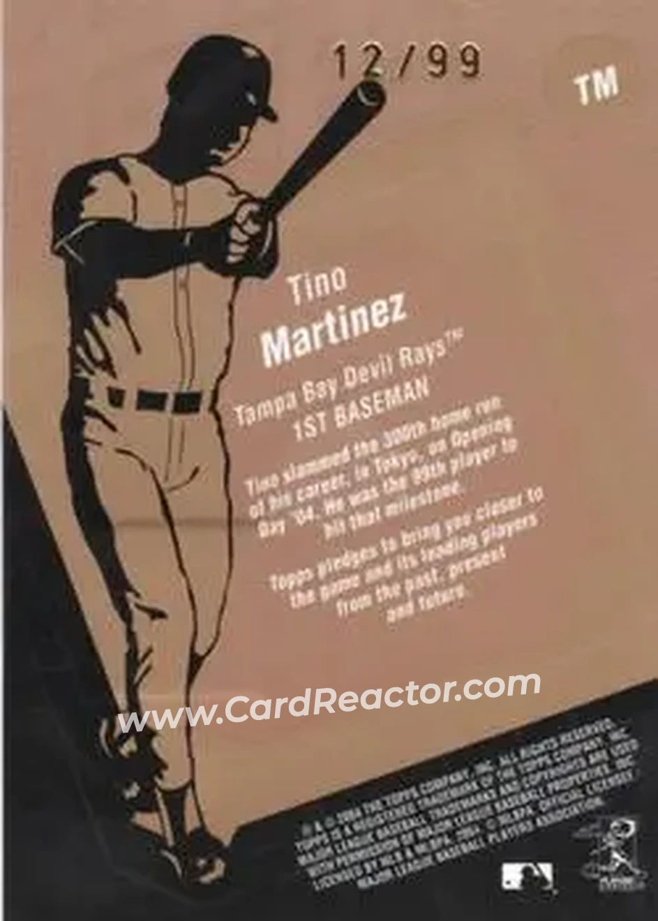 2004 Topps Clubhouse Collection - Copper Relics #TM - Tino Martinez - Tampa Bay Devil Rays - Back
