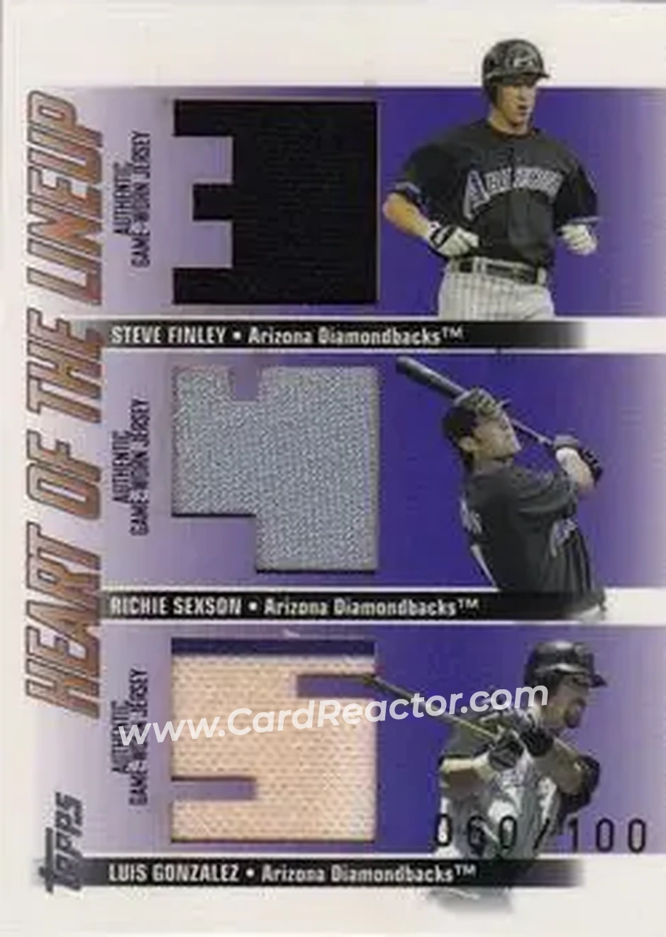 2004 Topps Clubhouse Collection - Heart of the Lineup Relics #HL-ARI - Steve Finley - Richie Sexson - Luis Gonzalez - Arizona Diamondbacks - Front