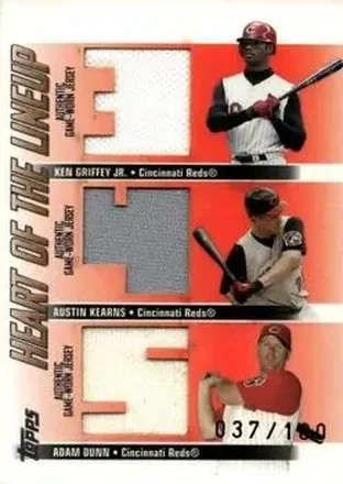 2004 Topps Clubhouse Collection - Heart of the Lineup Relics #HL-CIN - Ken Griffey Jr. - Austin Kearns - Adam Dunn - Cincinnati Reds