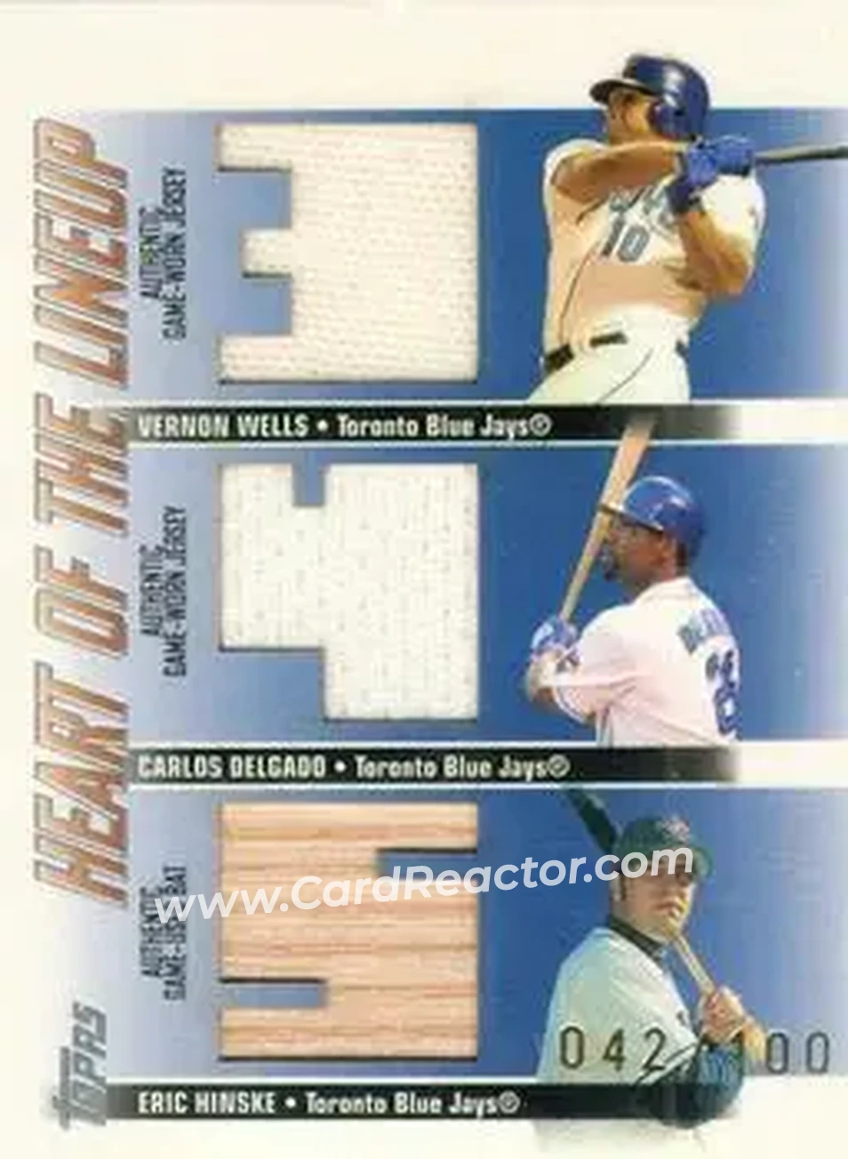 2004 Topps Clubhouse Collection - Heart of the Lineup Relics #HL-TOR - David Wells - Carlos Delgado - Eric Hinske - Toronto Blue Jays - Front