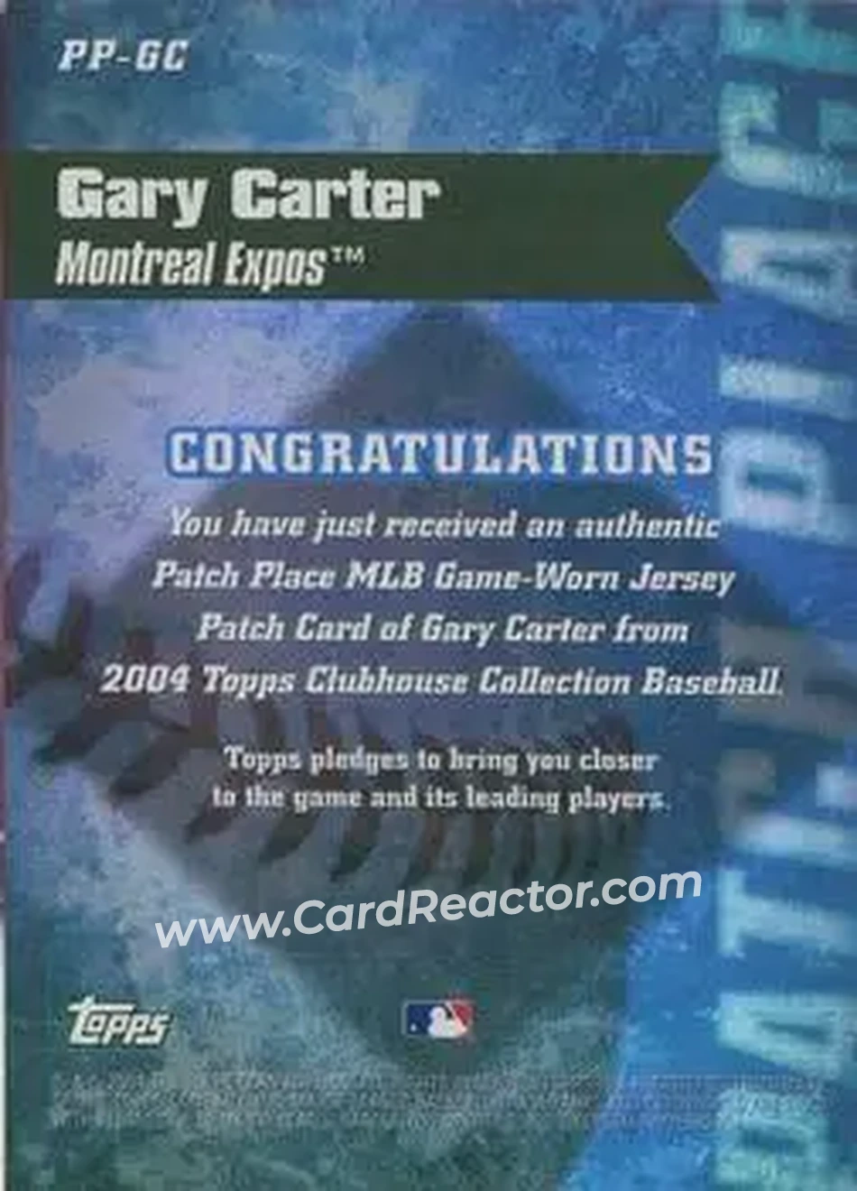 2004 Topps Clubhouse Collection - Patch Place Relics #PP-GC - Gary Carter - Montreal Expos - Back
