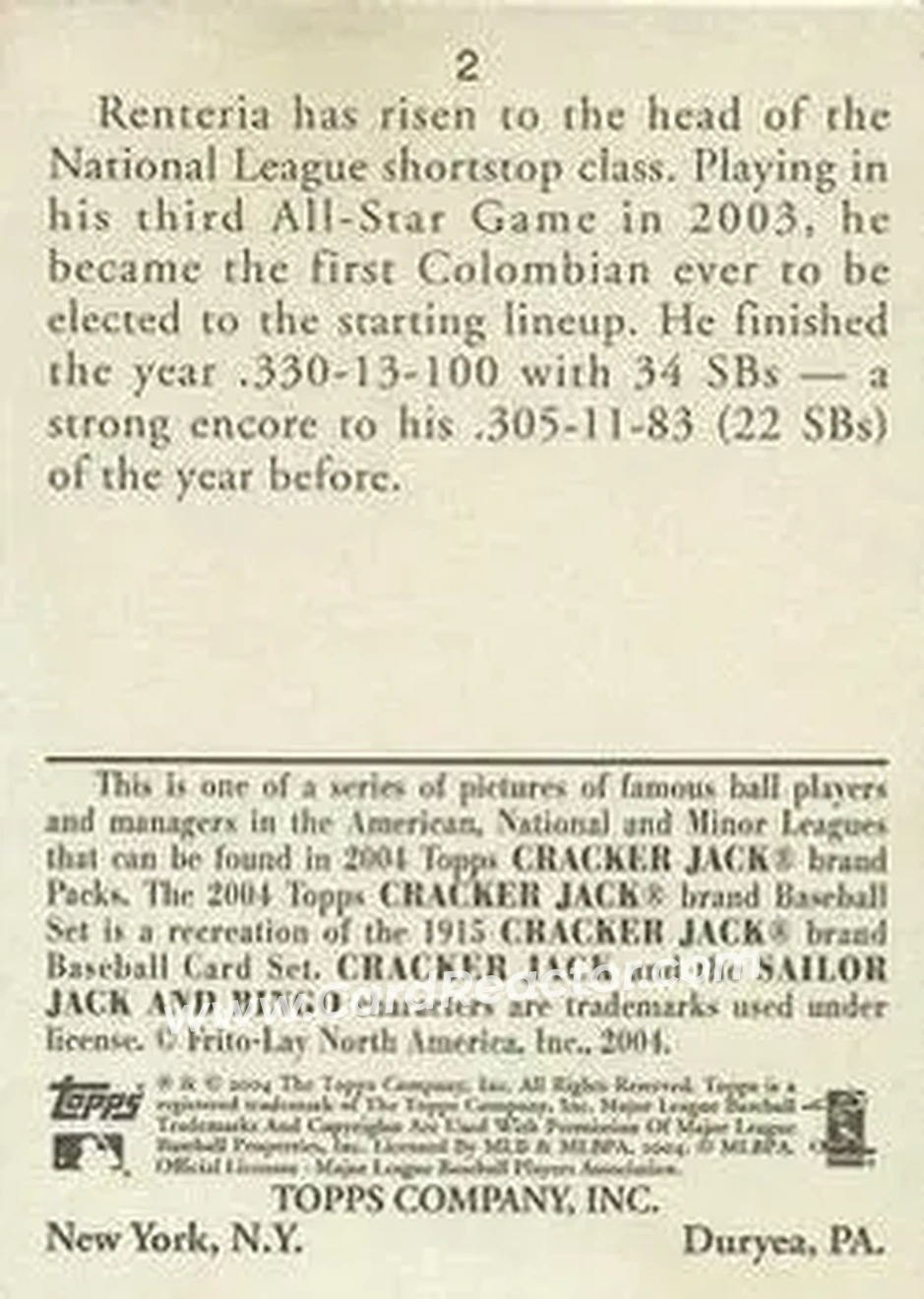 2004 Topps Cracker Jack #2 - Edgar Renteria - St. Louis Cardinals - Back 2004 Topps Cracker Jack #2 - Edgar Renteria - St. Louis Cardinals - Back