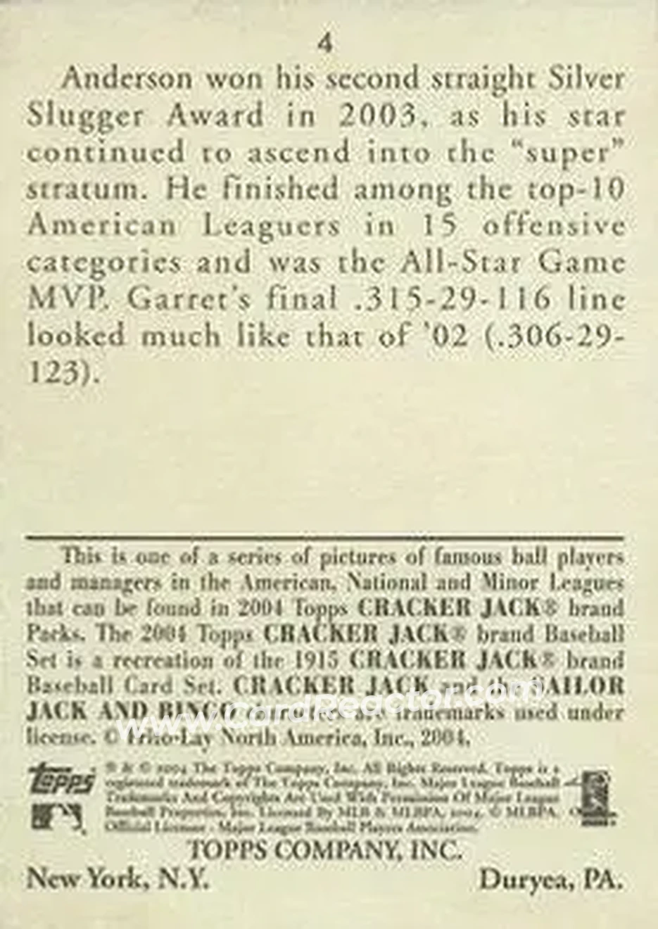 2004 Topps Cracker Jack #4 - Garret Anderson - Anaheim Angels - Back