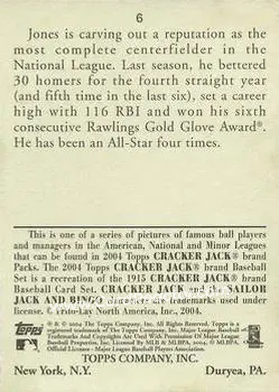 2004 Topps Cracker Jack #6 - Andruw Jones - Atlanta Braves - Back