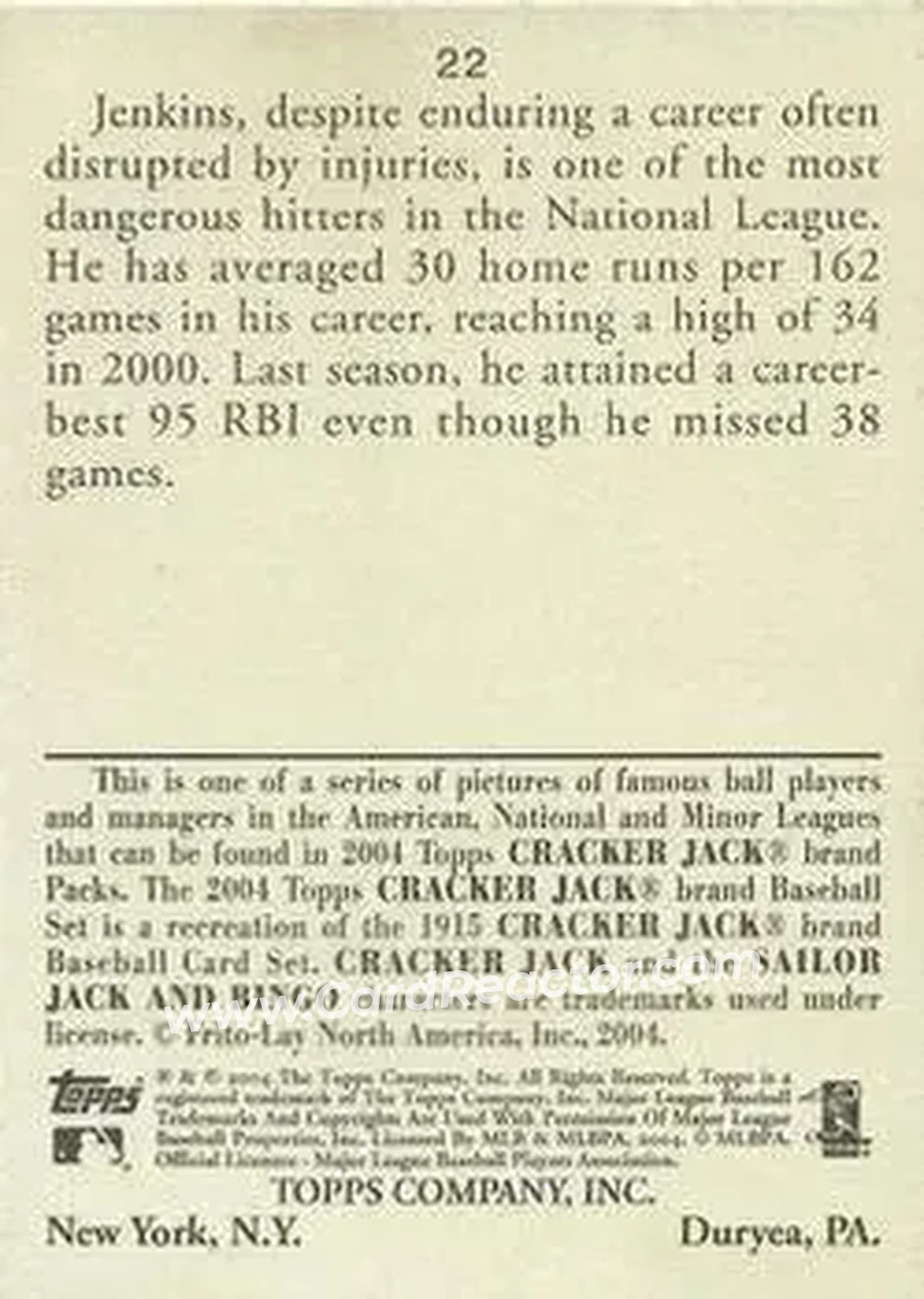 2004 Topps Cracker Jack #22 - Geoff Jenkins - Milwaukee Brewers - Back