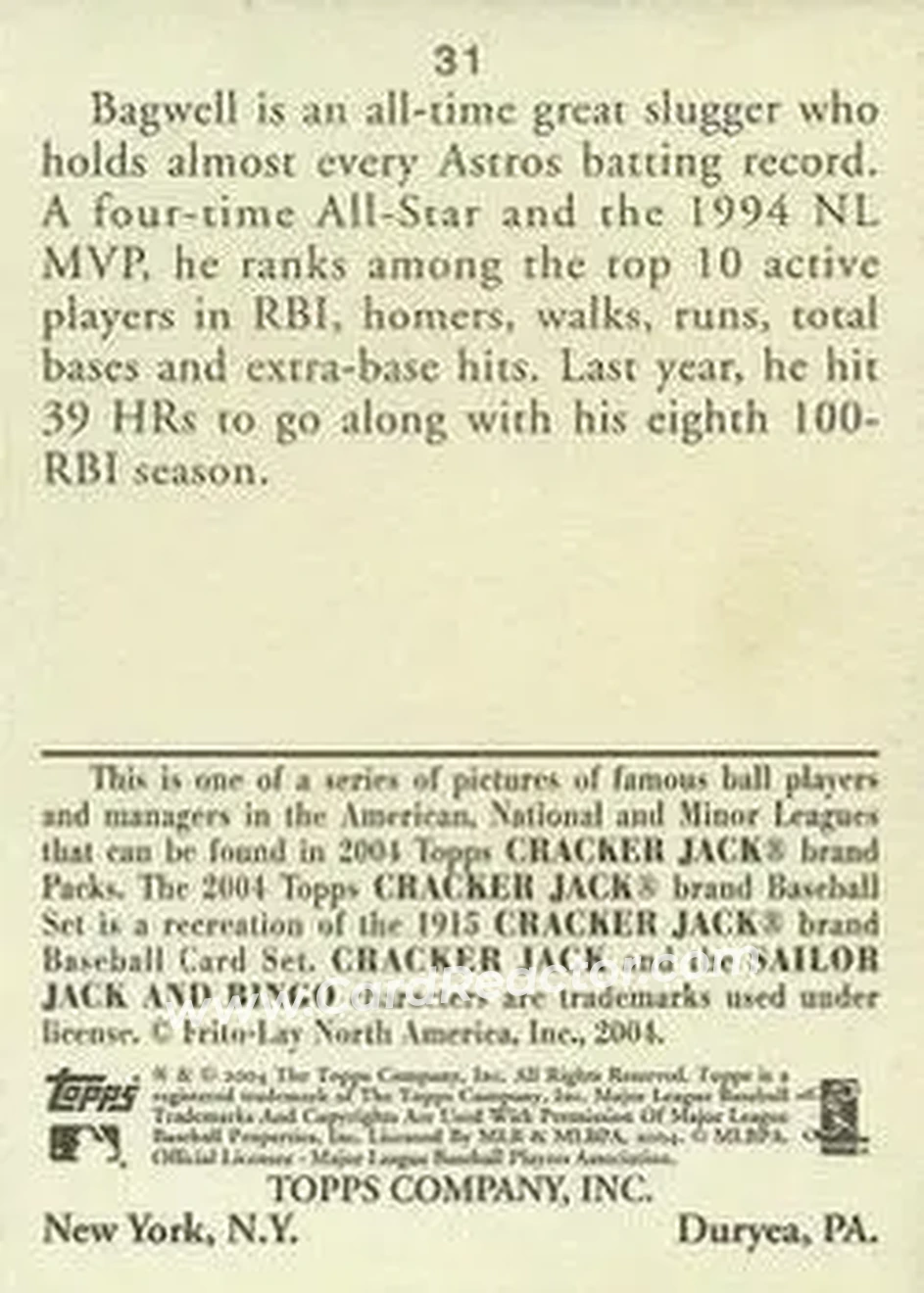 2004 Topps Cracker Jack #31 - Jeff Bagwell - Houston Astros - Back