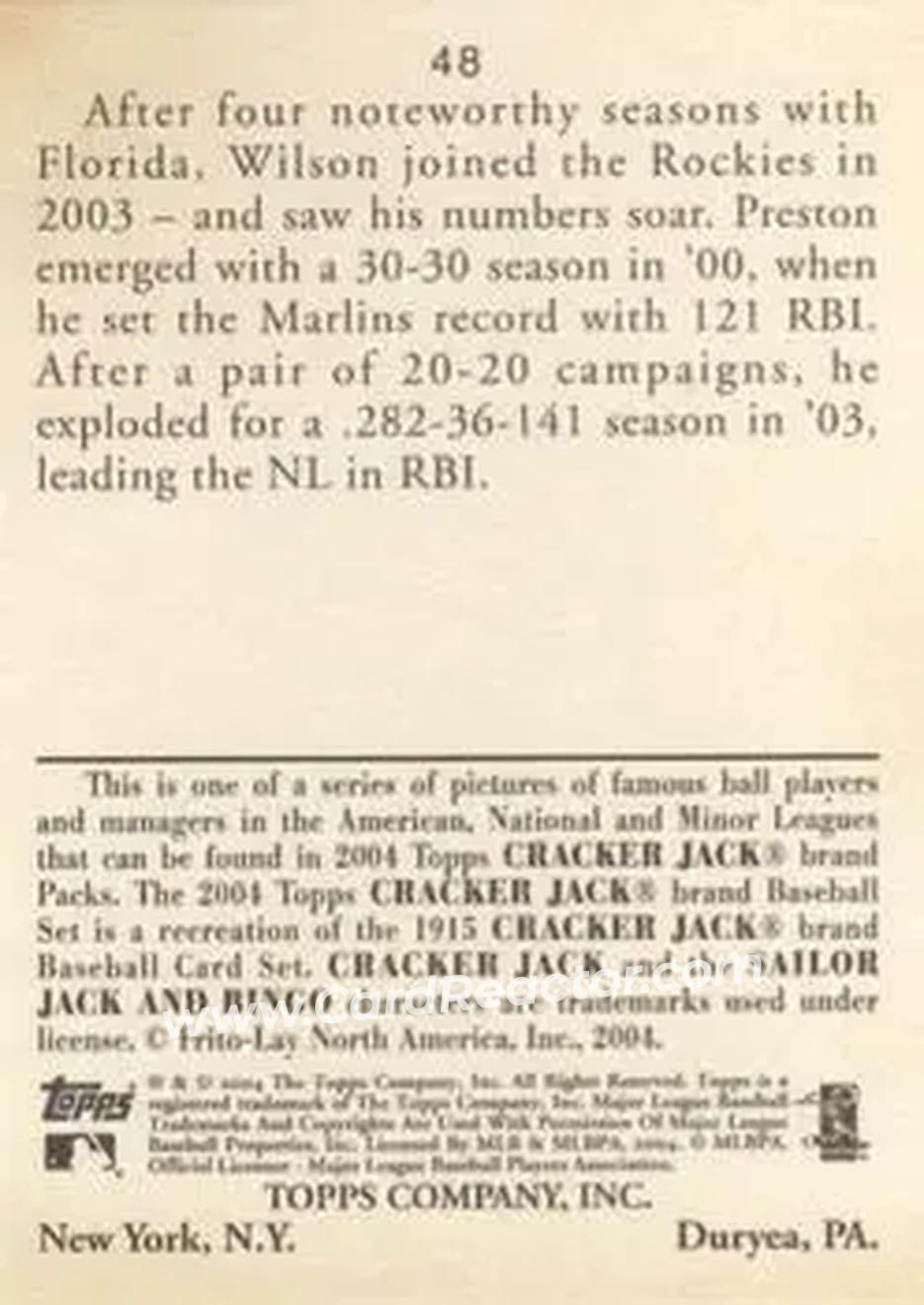 2004 Topps Cracker Jack #48 - Preston Wilson - Colorado Rockies - Back