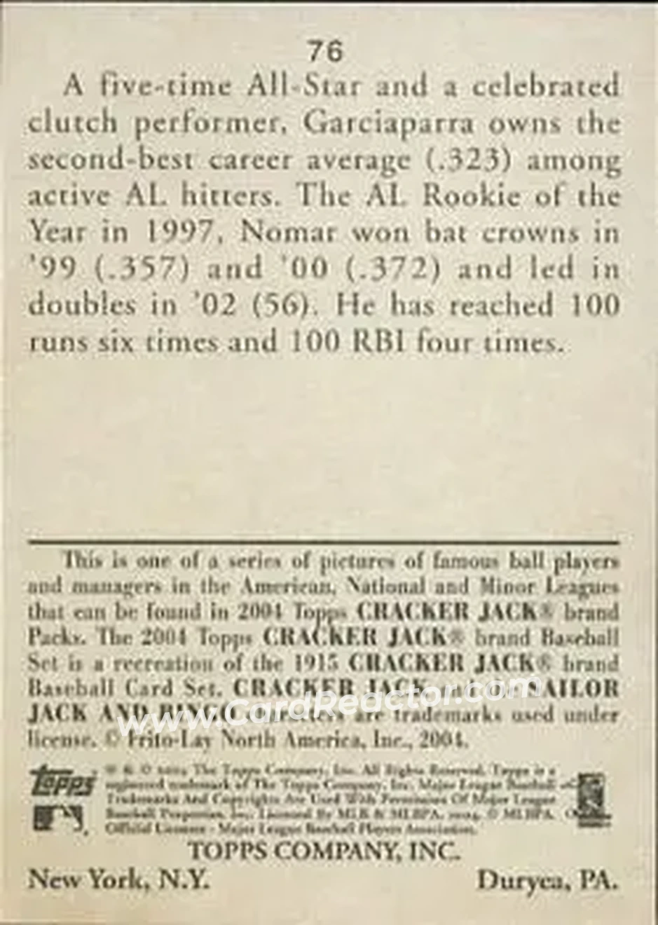 2004 Topps Cracker Jack #76 - Nomar Garciaparra - Boston Red Sox - Back