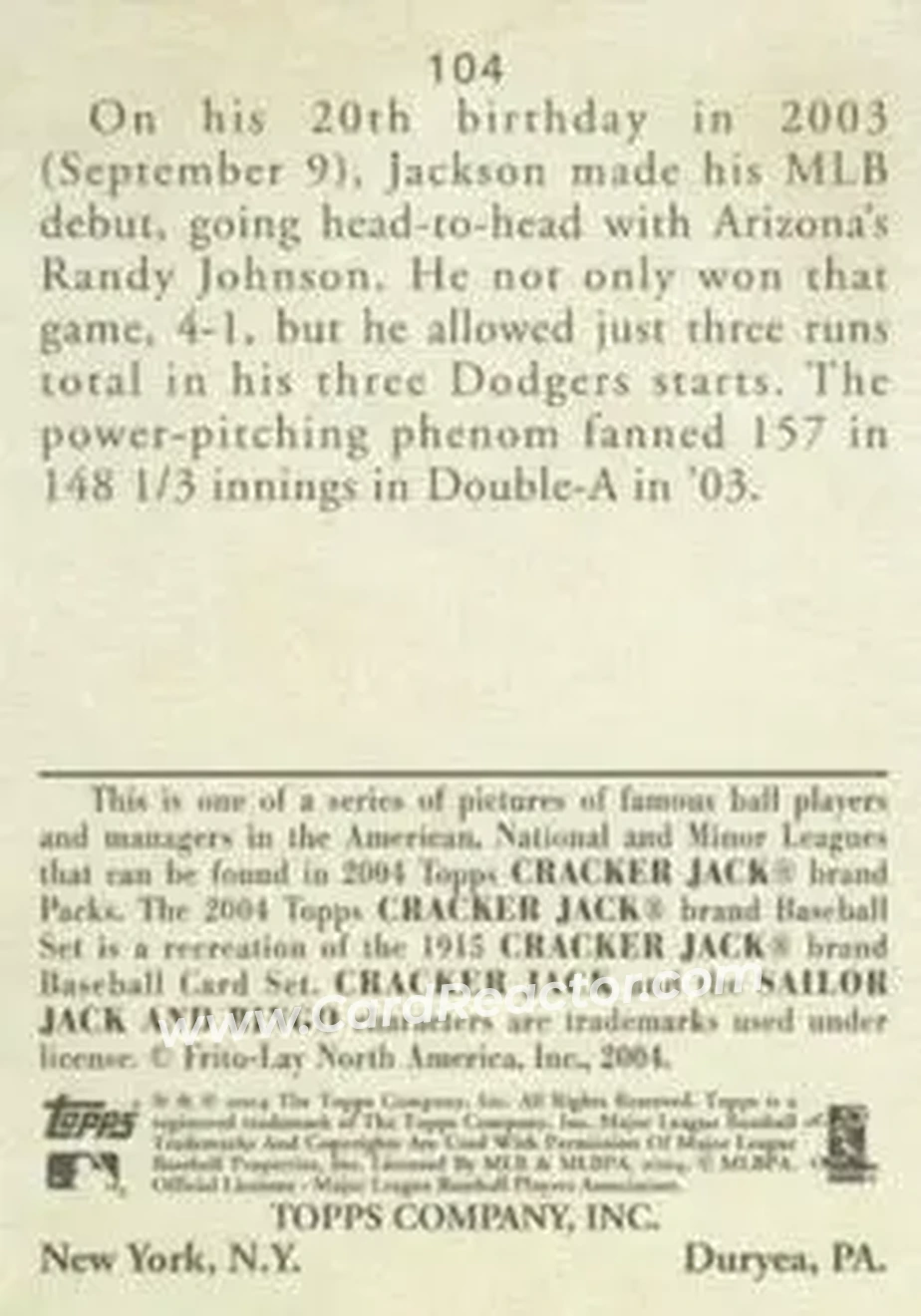 2004 Topps Cracker Jack #104b - Edwin Jackson - Los Angeles Dodgers - Back