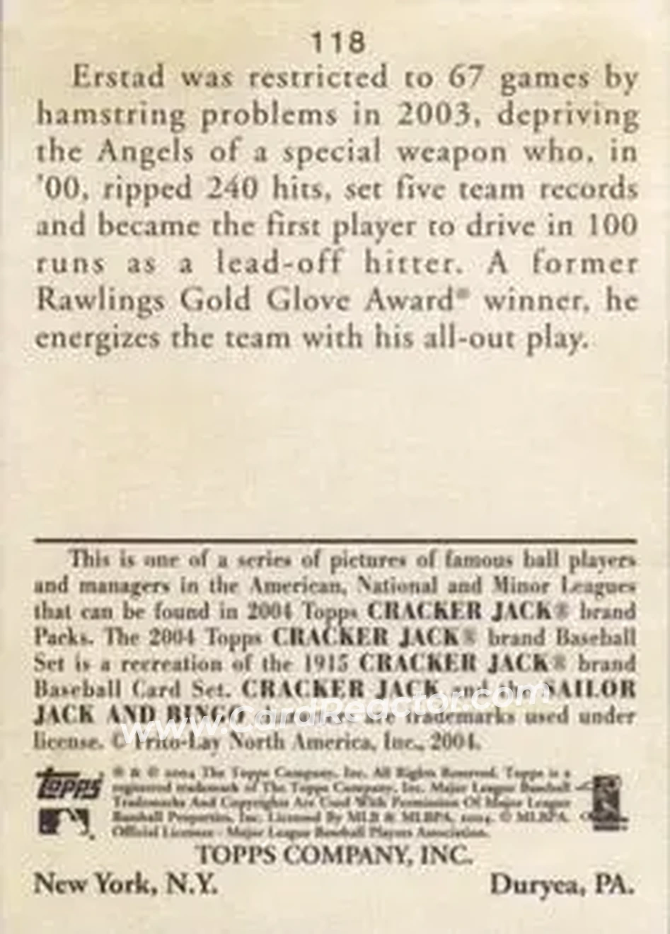 2004 Topps Cracker Jack #118 - Darin Erstad - Anaheim Angels - Back