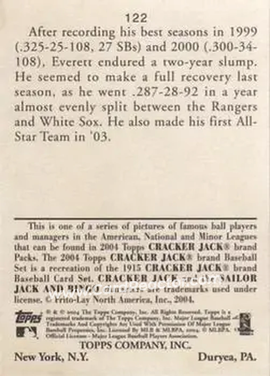 2004 Topps Cracker Jack #122 - Carl Everett - Montreal Expos - Back
