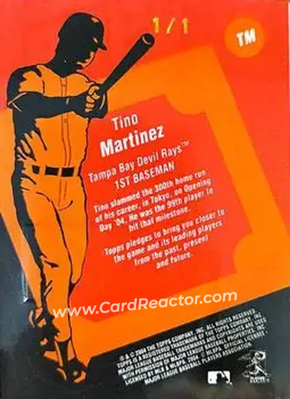 2004 Topps Clubhouse Collection - Red Relics #TM - Tino Martinez - Tampa Bay Devil Rays - Back