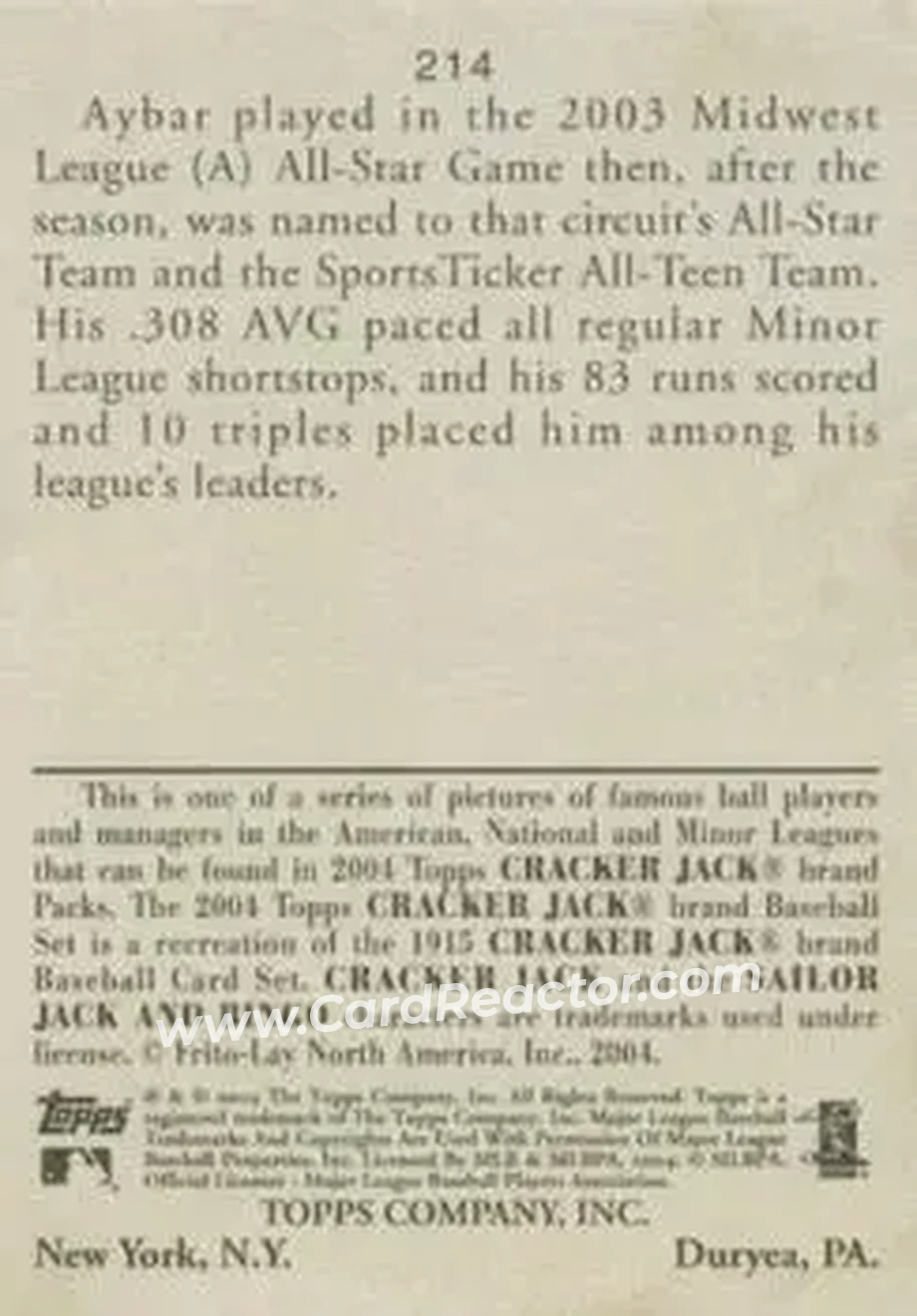 2004 Topps Cracker Jack #214 - Erick Aybar - Anaheim Angels - Back