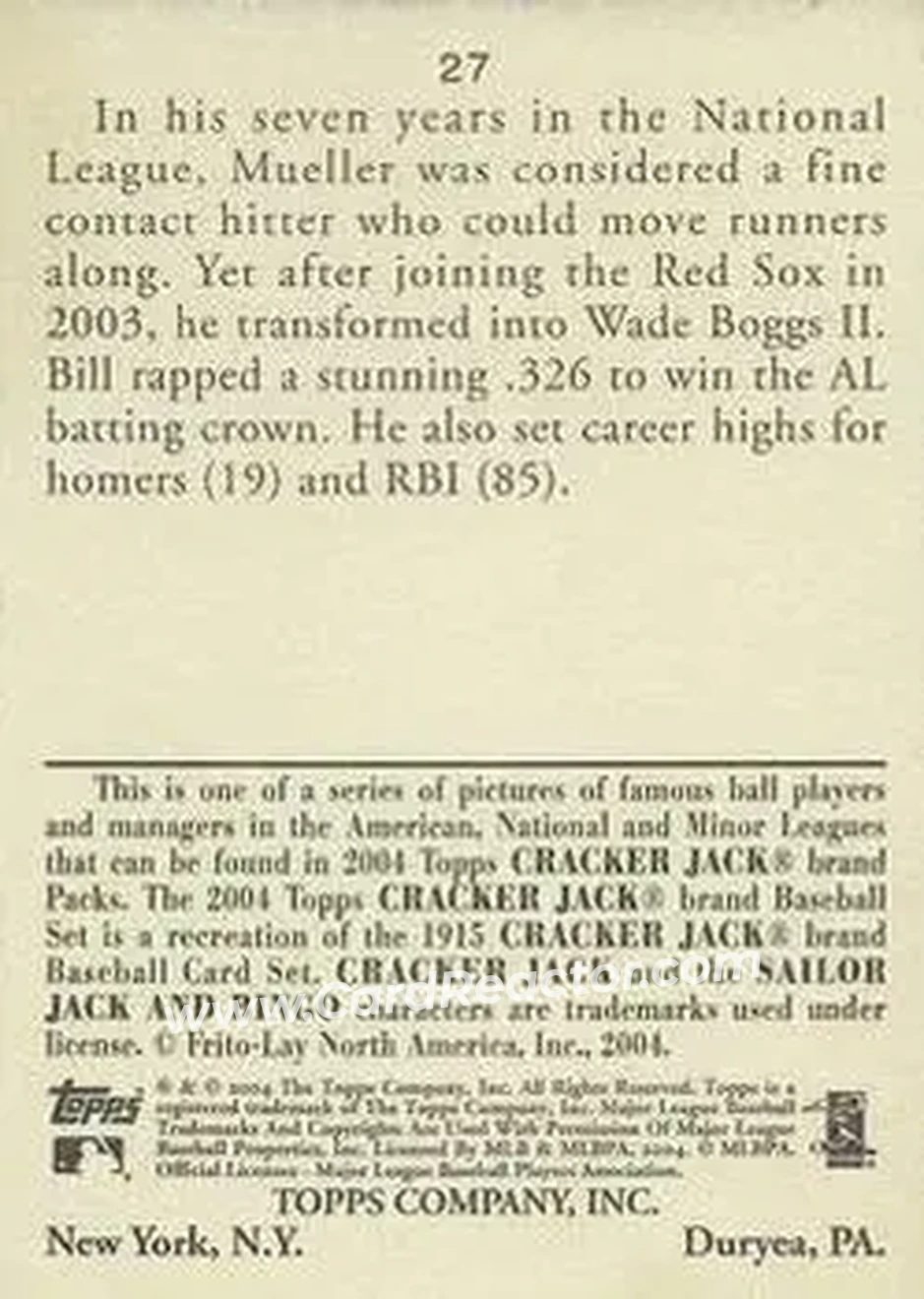 2004 Topps Cracker Jack #27 - Bill Mueller - Boston Red Sox - Back