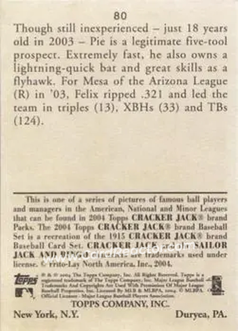 2004 Topps Cracker Jack #80b - Felix Pie - Chicago Cubs - Back