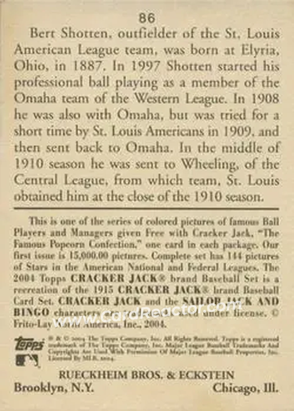 2004 Topps Cracker Jack #86b - Burt Shotton - St. Louis Browns - Back