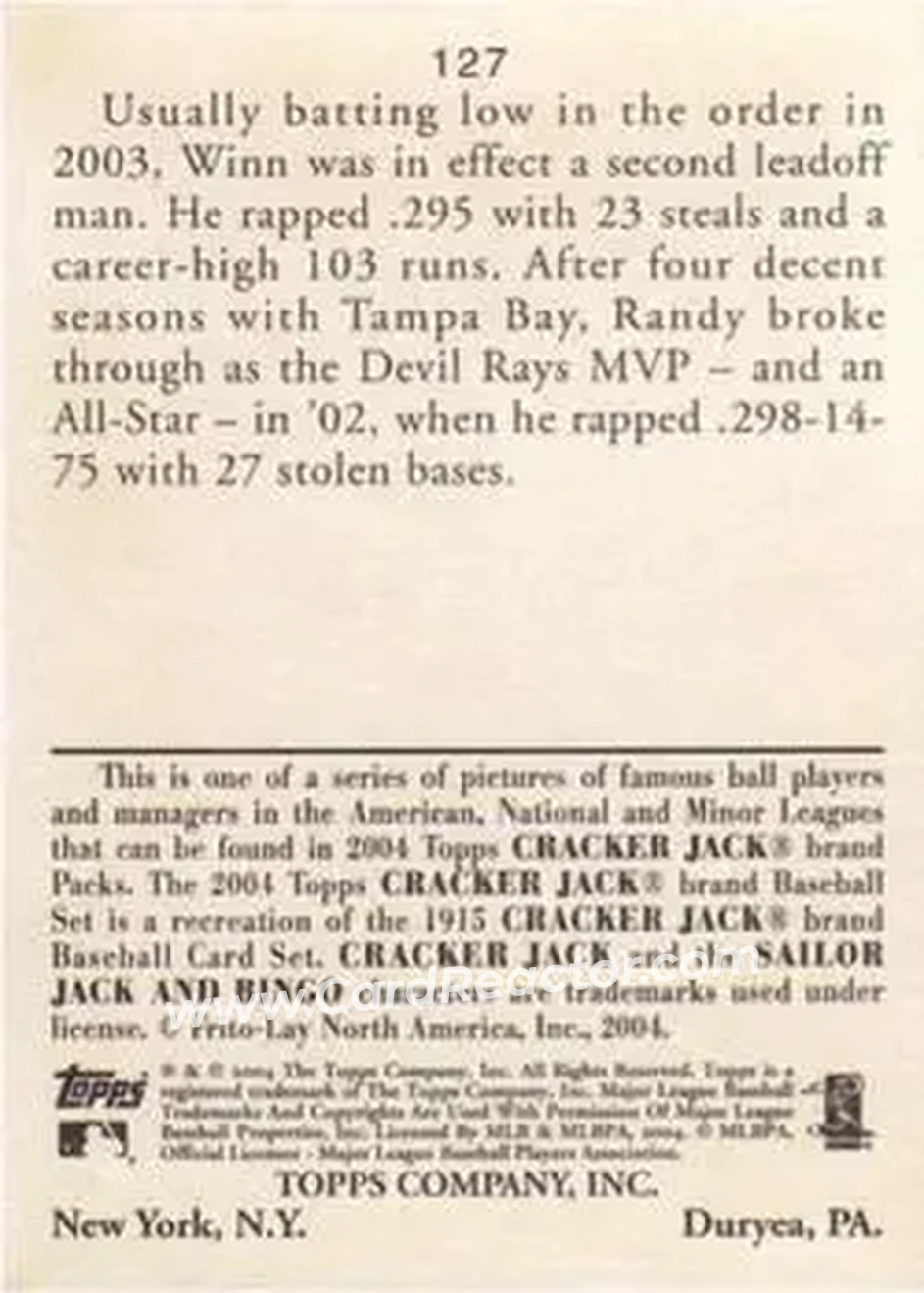 2004 Topps Cracker Jack #127 - Randy Winn - Seattle Mariners - Back
