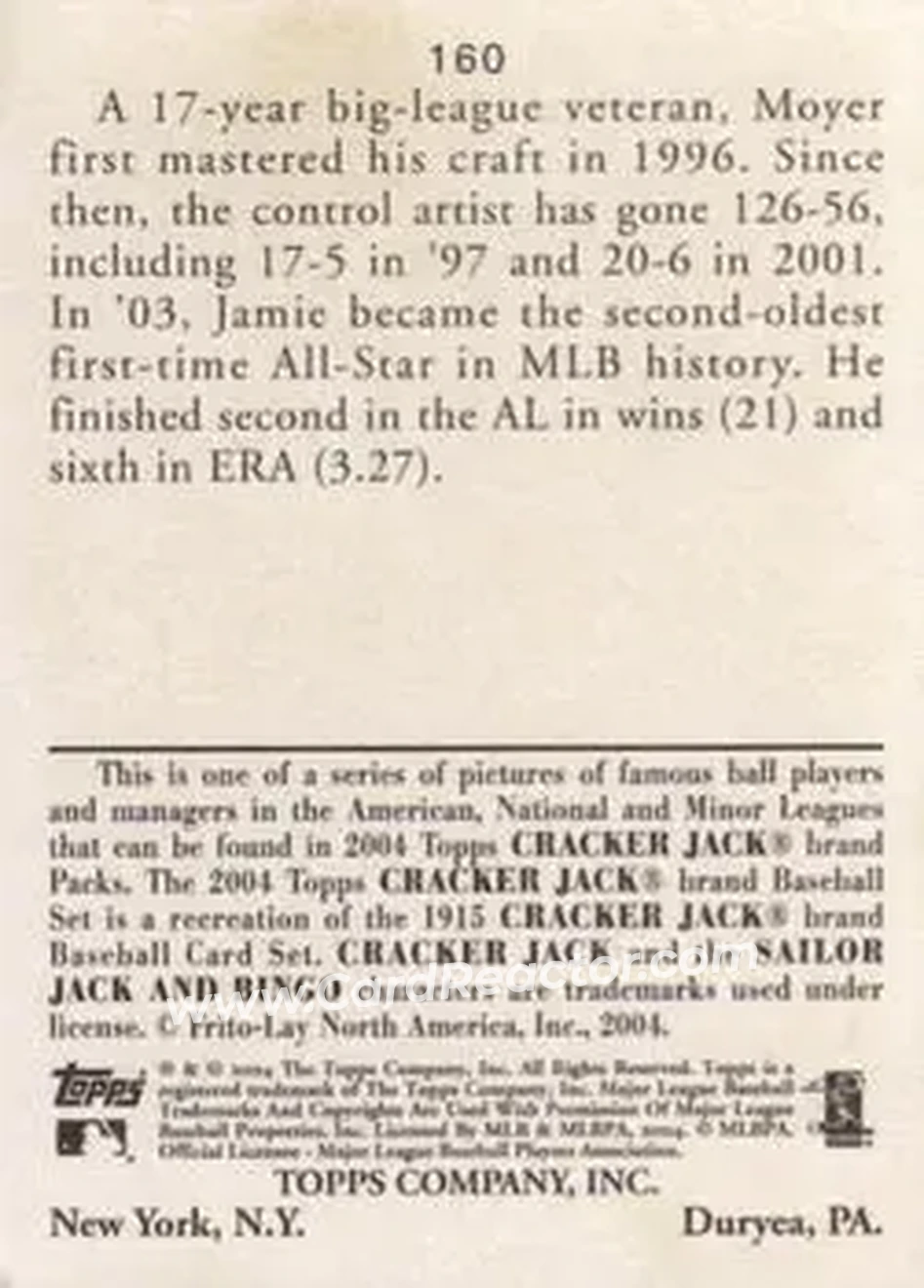 2004 Topps Cracker Jack #160 - Jamie Moyer - Seattle Mariners - Back