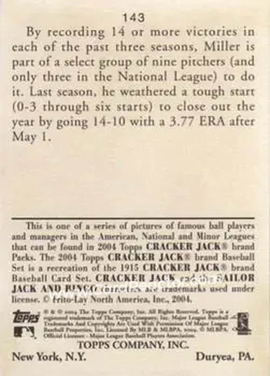 2004 Topps Cracker Jack #143 - Wade Miller - Houston Astros - Back