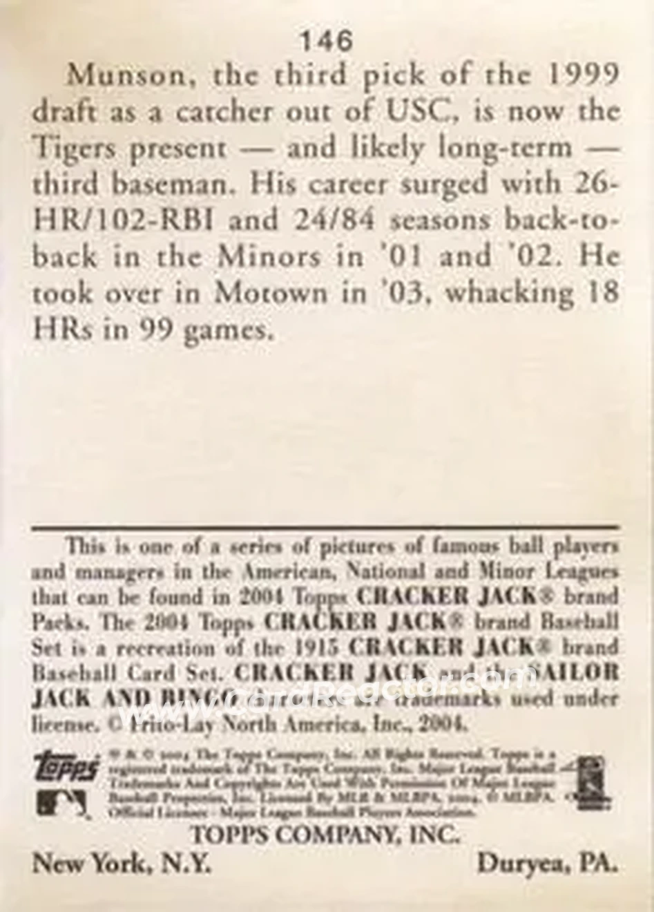 2004 Topps Cracker Jack #146 - Eric Munson - Detroit Tigers - Back