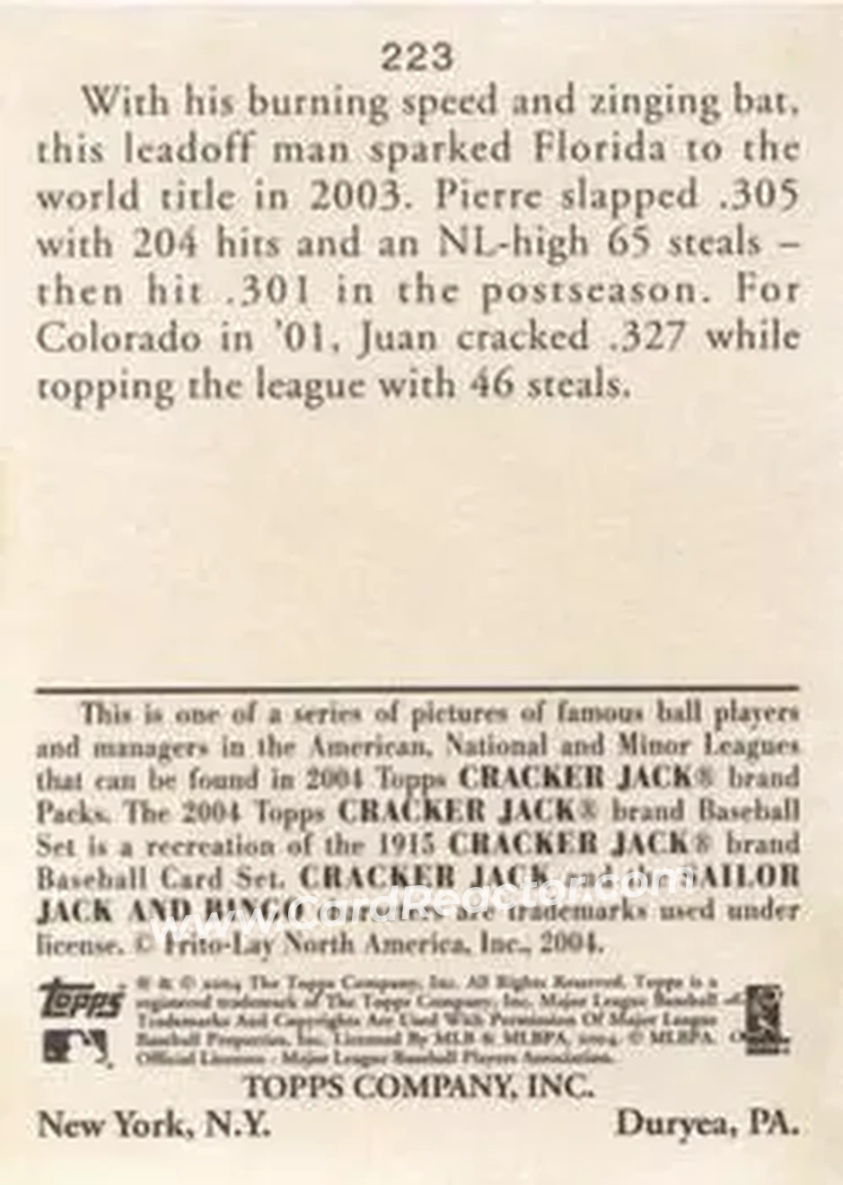 2004 Topps Cracker Jack #223 - Juan Pierre - Florida Marlins - Back